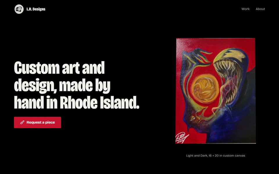 L.R. Designs concept site showing an illustrator's canvases as 3D objects